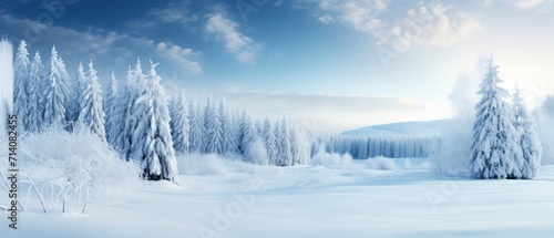 Snowy Landscape With Trees in Foreground