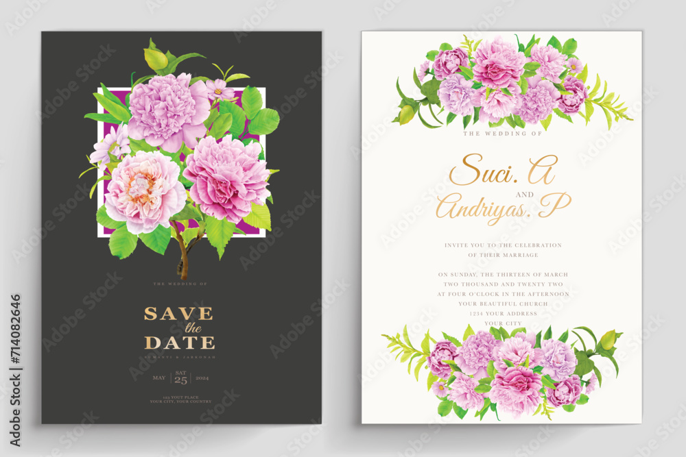 peonies floral background and frame card design