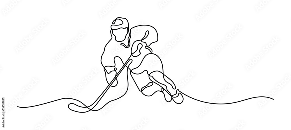 Man Playing Ice Hookey Continuous Single Line Art
