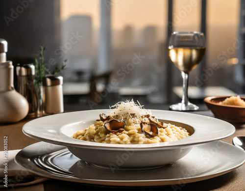 Healthy Italian Vegetable Risotto with Parmesan: Gourmet Lunch at Restaurant