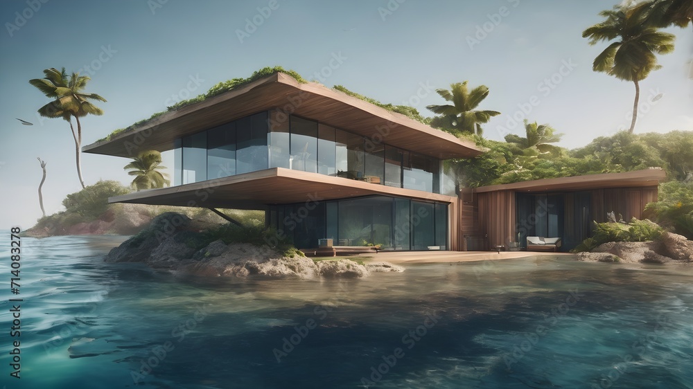 Fototapeta premium Home in Ocean Background Very cool