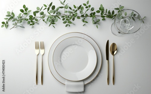 place setting with some green leave branches