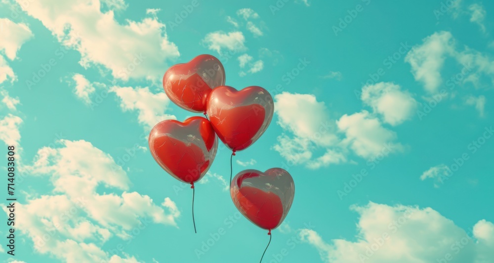 red heart shape balloons flying in the sky