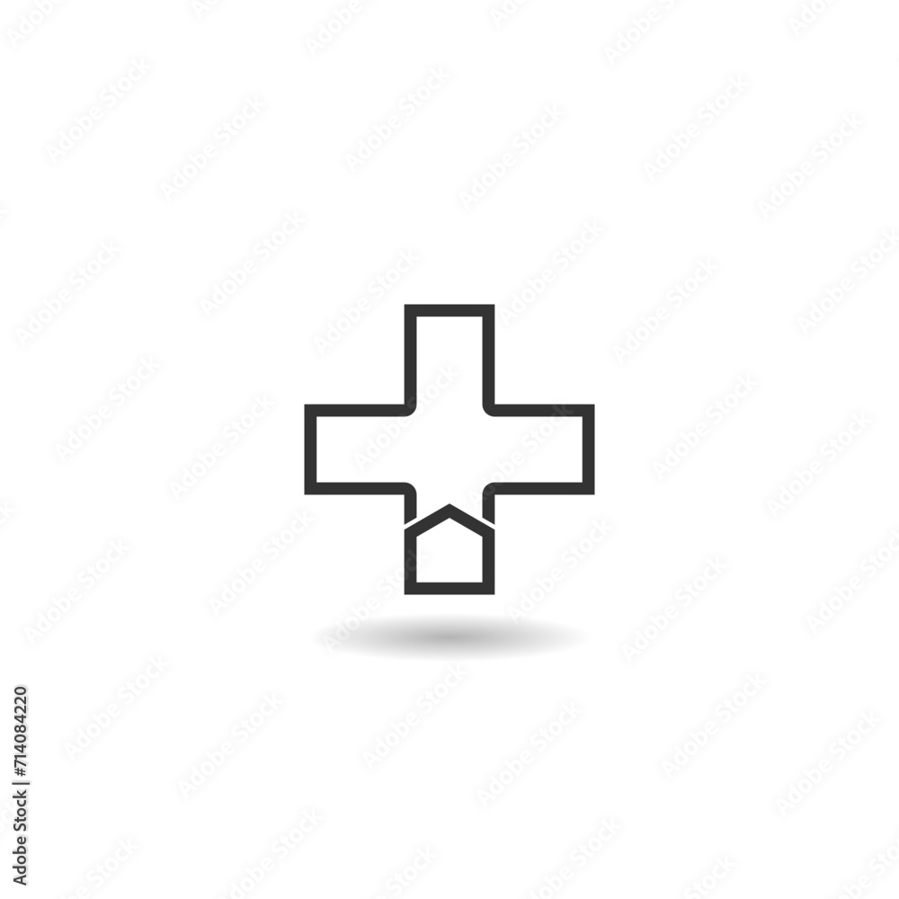 Fototapeta premium Cross logo for healthy care icon with shadow