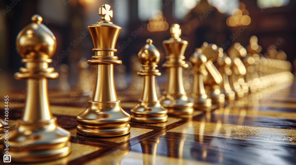 some golden chess pieces are on the board some golden chess pieces are on the board