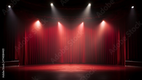 Theater stage light background with spotlight illuminated the stage for opera performance. Stage lighting. Empty stage with bright colors backdrop decoration 