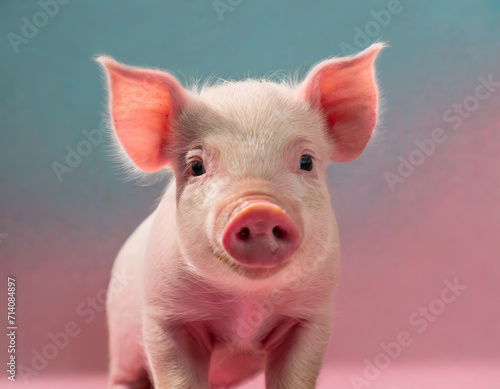 Portrait of a pink cute pig © SashaMagic