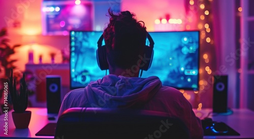 man playing video games in front of computer