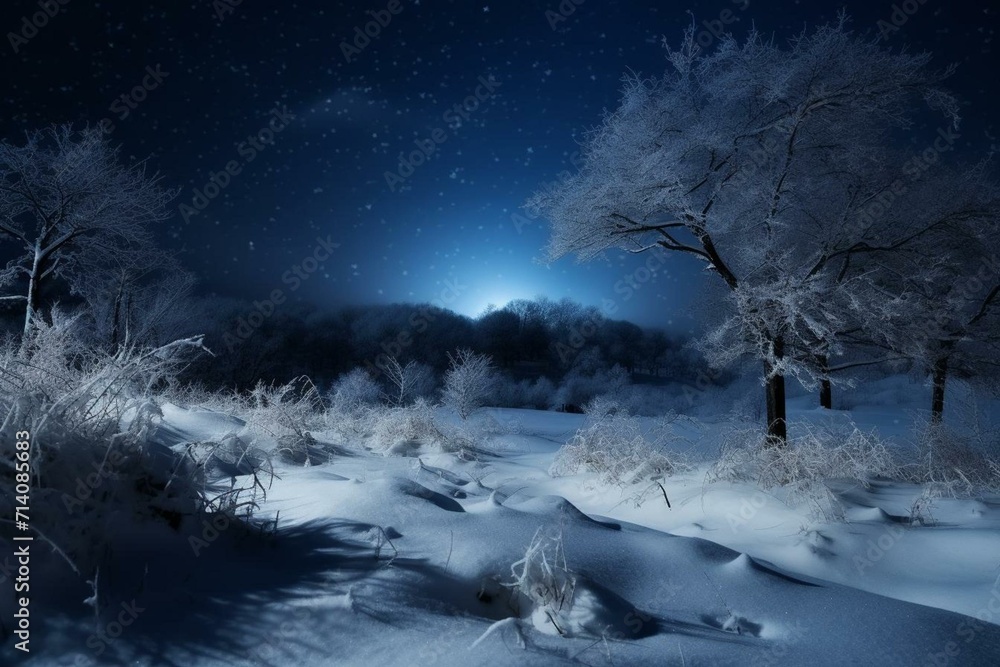 Stunning snowy nocturnal scenery. Generative AI