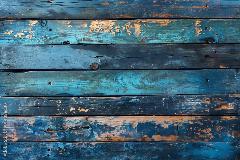 Fototapeta premium Peeling Blue Wooden Wall With Texture