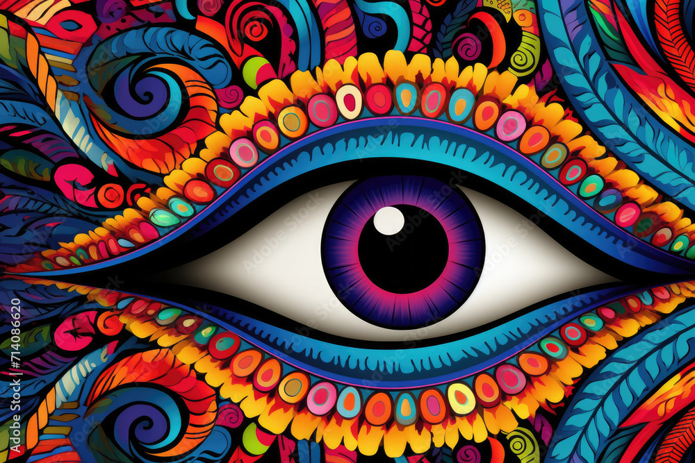 Background of colorful shapes and patterns around the eye