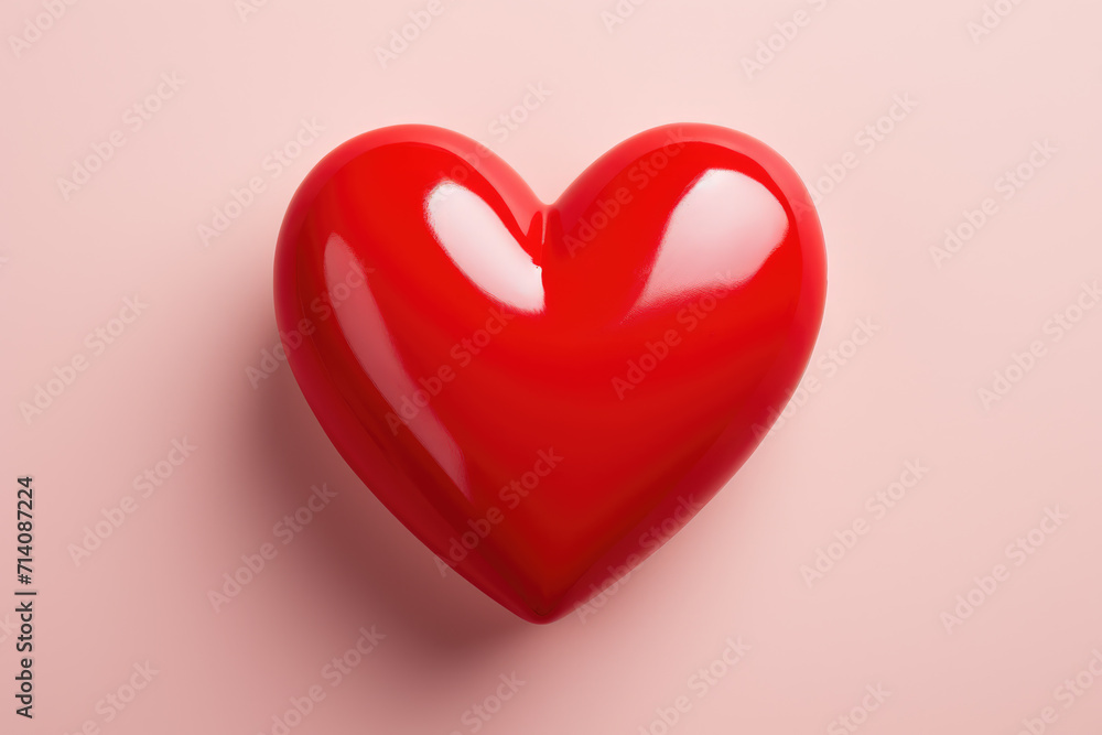 Shiny 3D Red Heart on Pink Background, Generative AI