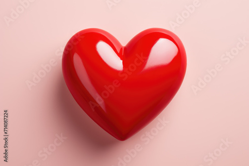 Obraz na płótnie Shiny 3D Red Heart on Pink Background, Generative AI w salonie