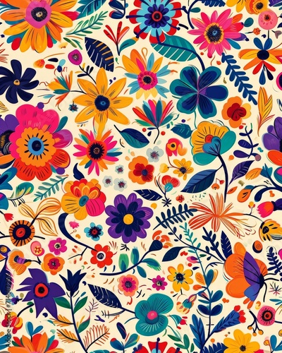Colorful Flower Pattern on White Background © BrandwayArt