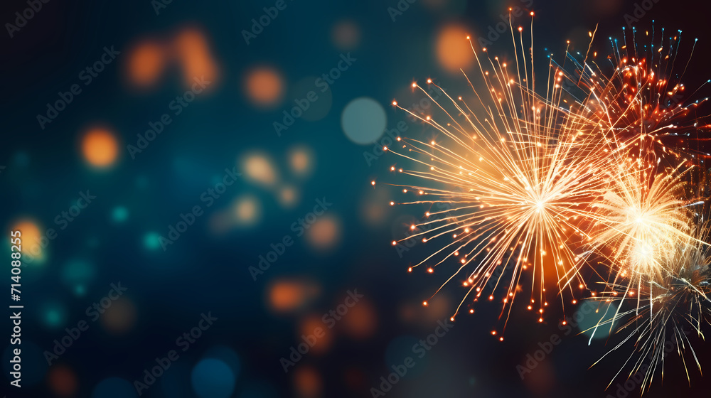 Obraz premium Beautiful creative holiday background with fireworks and sparkles
