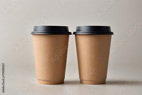 Pair of beige cardboard cups with lid