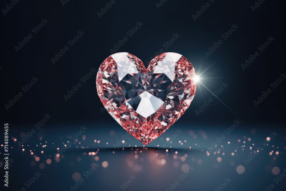 3D Sparkly Diamond Pink Heart Crystal, Generative AI