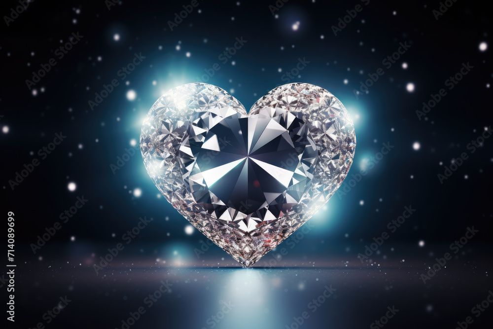 3D Sparkly Diamond Heart Crystal, Generative AI