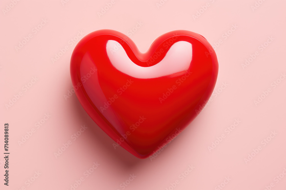 Shiny 3D Red Heart on Pink Background, Generative AI