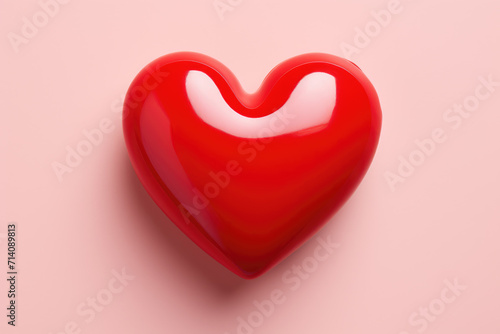 Obraz na płótnie Shiny 3D Red Heart on Pink Background, Generative AI w salonie