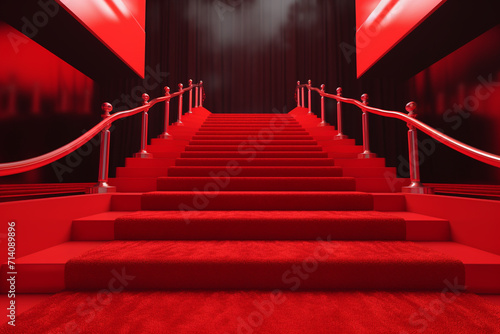 Graphic resources. Red carpet with stairs background with copy space. Luxurious style