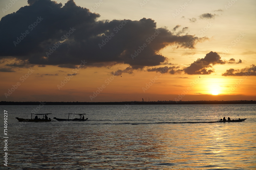 Impressive sunset with the Rio Negro in Manaus, federal state Amazonas, Brazil.