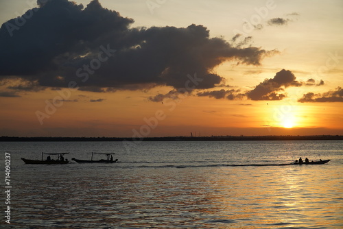 Impressive sunset with the Rio Negro in Manaus, federal state Amazonas, Brazil.