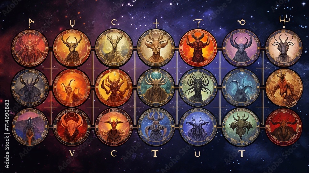 Zodiac signs in the universe. Zodiacal horoscope. - obrazy, fototapety, plakaty 