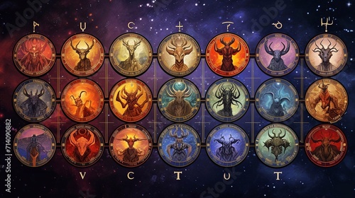 Zodiac signs in the universe. Zodiacal horoscope. photo