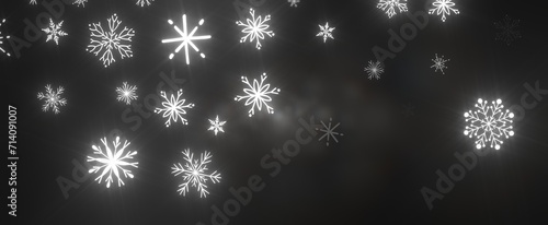 Snowflakes - golden openwork shiny snowflakes, star, 3D rendering. photo