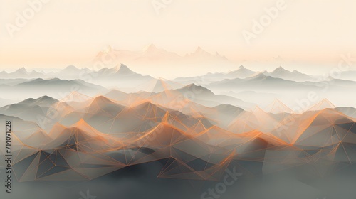 From above view intricate mountain landscape background in geometrical shapes and wireframe conections photo