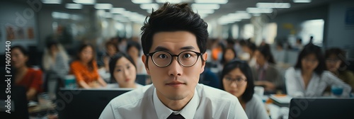 Young Asian male - open office - hungry - leader - taking charge - confident and resourceful - team leader 
