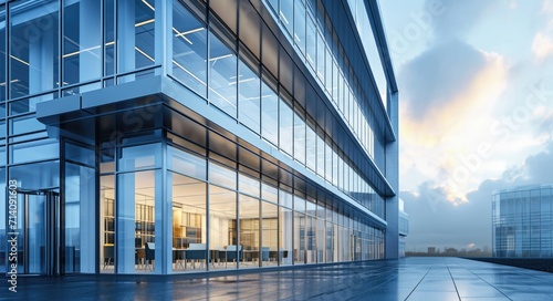 Modern Corporate Building Exterior with Glass Facades in Urban Business Center