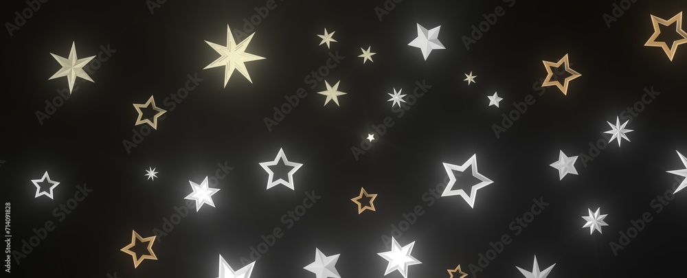 Holiday Stardust Rain: Brilliant 3D Illustration Showcasing Descending Christmas Stars Holiday Stardust Rain: Brilliant 3D Illustration Showcasing Descending Christmas Stars