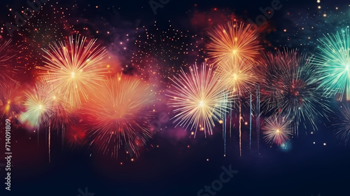 Happy New Year, burning fireworks with bokeh light background