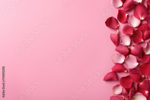 Obraz na płótnie Pink Background with Rose Petals Frame, Generative AI w salonie