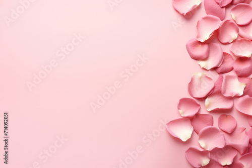 Obraz na płótnie Pink Background with Rose Petals Frame, Generative AI w salonie