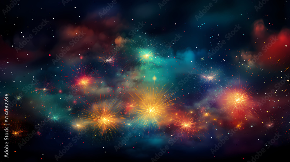 Fototapeta premium Happy New Year, burning fireworks with bokeh light background