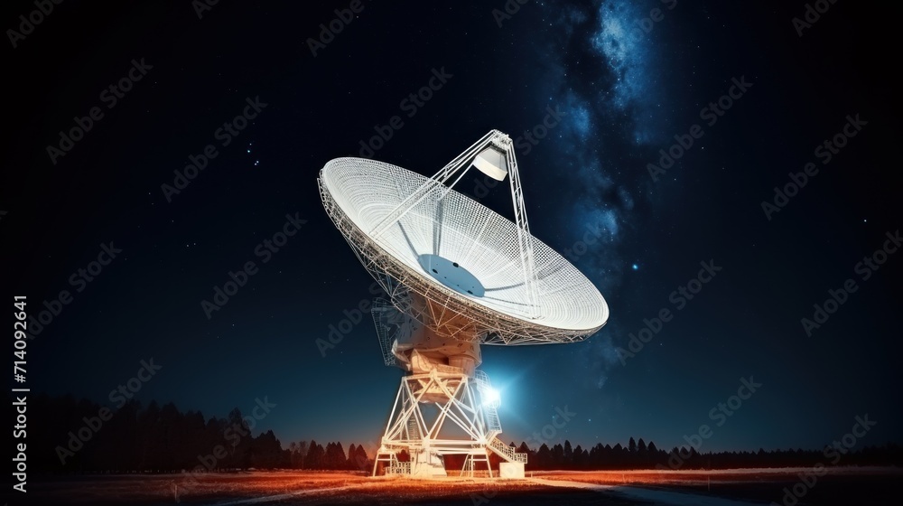 Huge radio telescope aimed directly into sky in middle of deserted desert catching signals Huge radio telescope aimed directly into sky in middle of deserted desert catching signals
