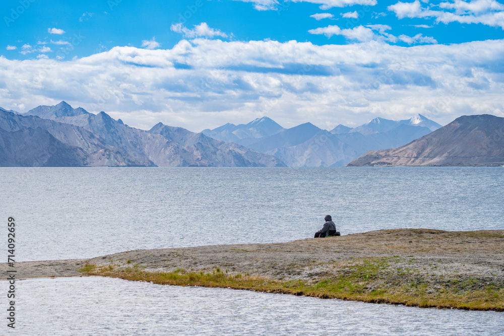 Pangong Lake, a high-altitude lake in the Himalayas, Ladakh, mountain, India