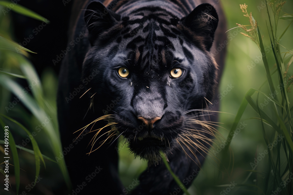 Black tiger very close up, wildlife photography