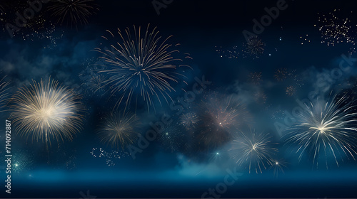 Happy New Year, burning fireworks with bokeh light background