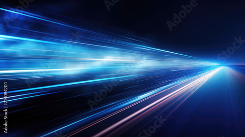 Blue light background with fast lights in space theme