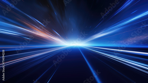 Blue light background with fast lights in space theme
