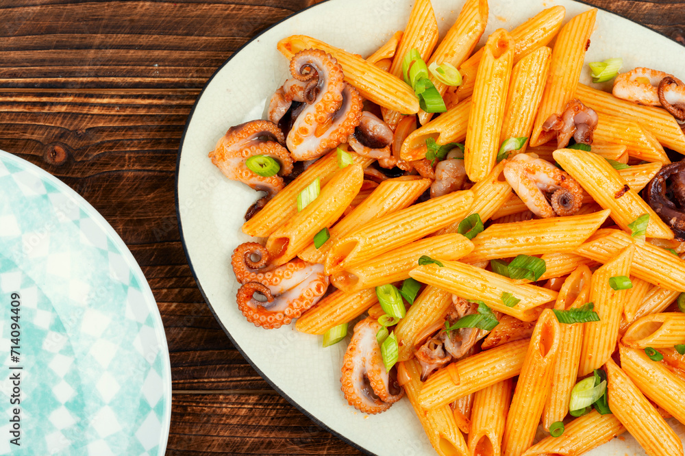 Macaroni with tentacles of octopus. Macaroni with tentacles of octopus.