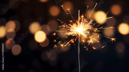 Happy New Year, burning fireworks with bokeh light background