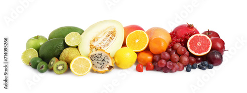 Many different fresh fruits isolated on white