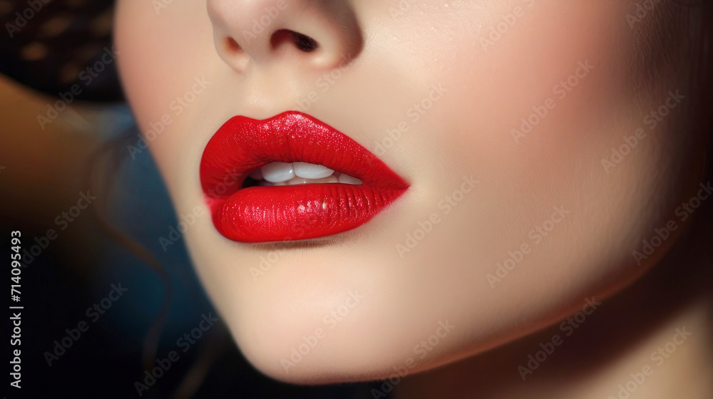 Fototapeta premium close-up of a girl's face with red lipstick