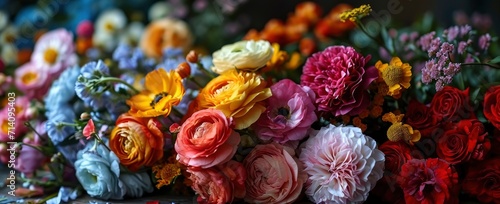 A bouquet of many different colored flowers