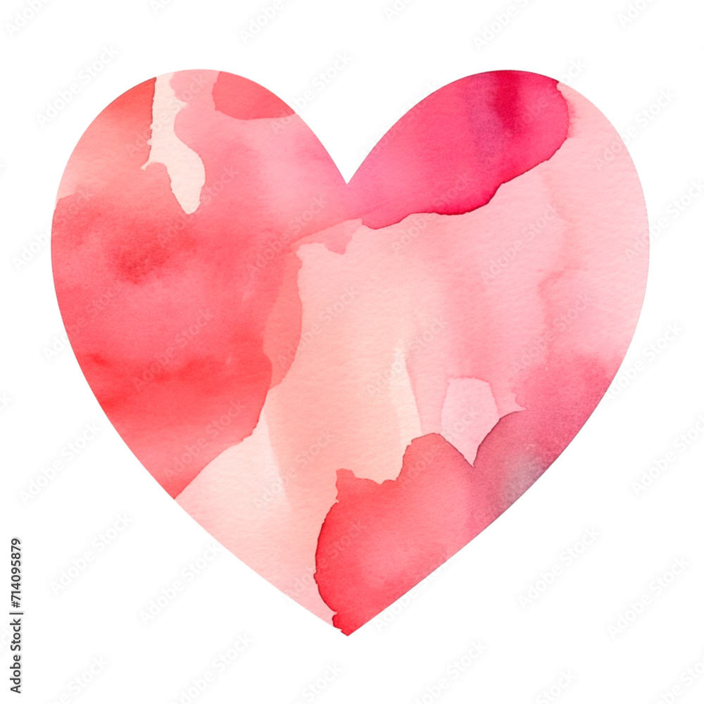 Pink heart watercolor isolated illustration. Valentines day romantic clip art. AI Generative.